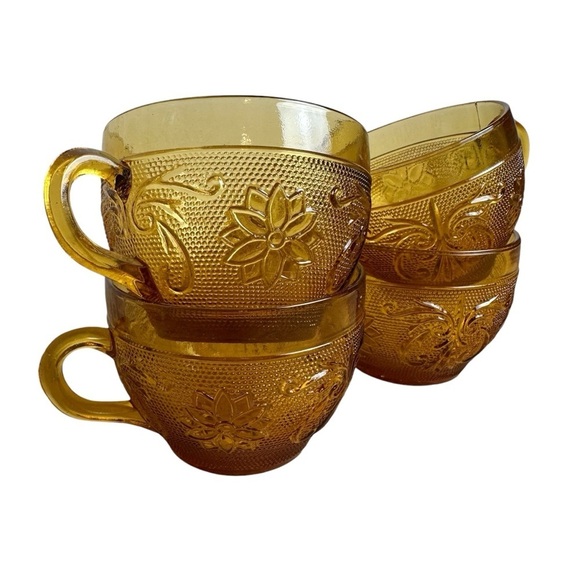 Vintage Indiana Glass Co Tiara Amber Sandwich Glassware Cups Set of 4 MCM - Picture 2 of 9